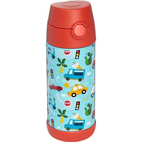Snug Insulated Kids Water Bottle with Straw & Spout – Double-Wall Stainless Steel, Leakproof, Easy-Flip Lid – For School, Travel, Toddlers & Big Kids - Cars, 12oz - color: Cars, size: 11.8 Ounces