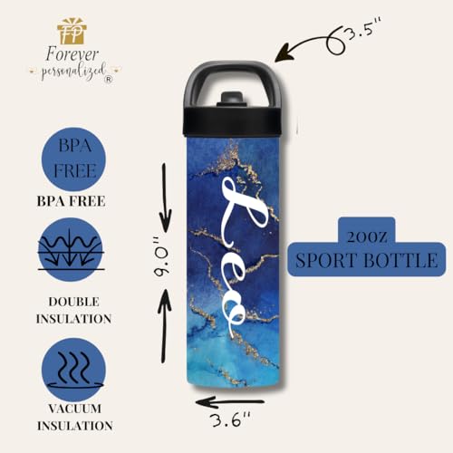 Custom Leakproof Water Bottle 20oz| Gym Tumblers| Running Cup| Adult Tumbler| Marble Sport Bottle (Blue) - color: Blue