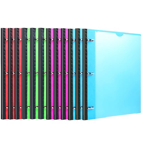 Telescoping 3 Ring Binder-12PCS, Flexible Binder with Customized Front Cover+Clear Catalog Pocket+3 Round Rings, Flat Writing Binder, 4 Bright Colors - color: Blue,green,pink,red, size: 0.75 Inch, style: with Customized Cover - 12PCS