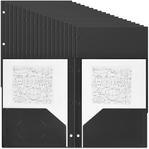 Yeaqee 72 Pcs Plastic Folders with Pockets Bulk 3 Hole Punched 2 Pocket File Folders for 3 Ring Binder Divider Folder for Notebooks, Durable Poly for Office Home (Black) - color: Black