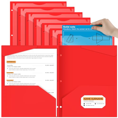 Henoyso 24 Pcs Red Plastic Folders with 2 Pockets and Clear Front Pocket 3 Holes Bulk Heavy Duty Letter Size Folders for Back to School, Office & Home, Classroom Organization - color: Red