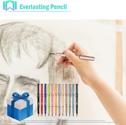 12 Sets Everlasting Pencil, Infinity Pen, NO-Sharpening Pencils for Writing Drawing Students Sustainable for Home Office School Supplies (12 Pens + 12 Erasers + 12 Replaceable Nibs) - color: 12Pcs Colorful