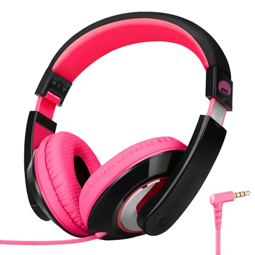 rockpapa Comfort Kids Headphones for School, Lightweight Foldable Portable Childs Boys Girls Teens Headphones Wired 3.5mm with 4.9ft Cord for Travel Airplane Tablet Phone Pad Laptop Black/Pink - color: Pink