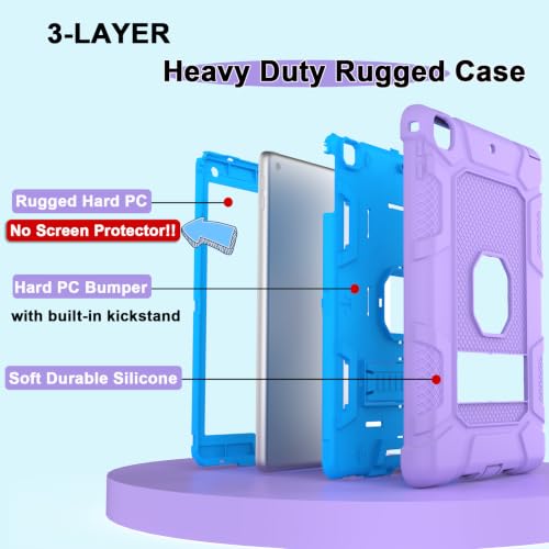 iPad 6th/5th Generation, Air 2 Case, Shockproof Rugged Cover with Kickstand for 9.7'' A1893/A1954/A1822/A1823 Tablets - color: Purple+Blue