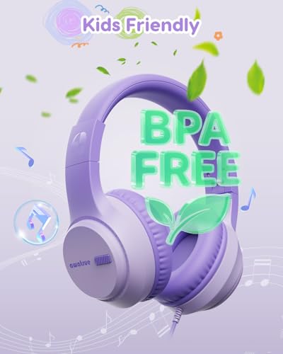 awatrue Kids Headphones, 74/85/94dB Volume Limiter, Foldable Wired Over Ear Headphones for Travel, 3.5mm Jack, Toddler Headphones for School, Chromebook, iPad, Tablet, Purple - color: Purple