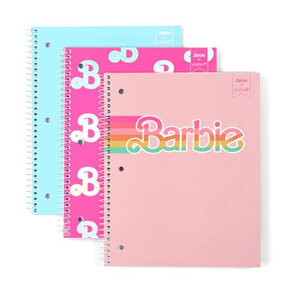 Yoobi Barbie X College Ruled Spiral Notebook Set – 3-Pack of 1 Subject Notebooks, Pink, Blue & Peach Barbie Designs – 100 Perforated 3-Hole Punched Sheets – 10.5” x 8” - color: Barbie - Spiral, size: Pack of 3