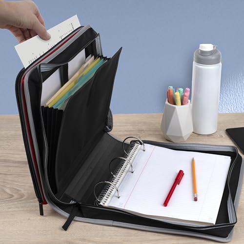 Five Star Zipper Binder 2 Inch O-Rings Case Organiser with Multi-Access and 5-Tab Expanding File Folder, 850 Sheet Capacity, Crimson Fade (290010K) - color: Crimson Fade, size: 2 Inch