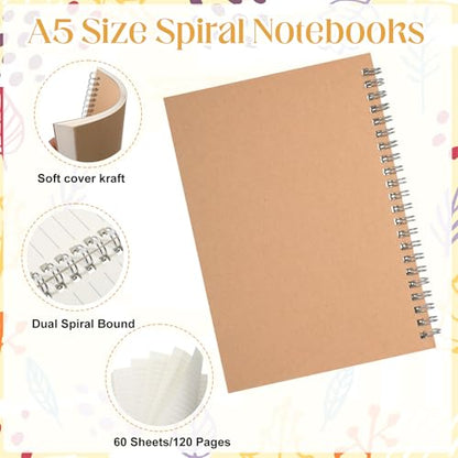 IMengjbang 8 Pack 5 x 8inches Spiral Notebooks, 120 Pages/60 Sheets Notebook Spiral Journal Lined Thick Paper for Gifts Office School Supplies Black and Brown