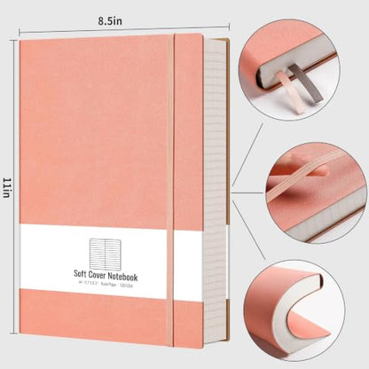 AHGXG Lined Journal Notebook - 320 Pages Thick Journal for Women, Large Notebook A4 College Ruled, 8.5''×11'', 100gsm Thick Paper, Leather Softcover - Pink - color: Pink, size: A4