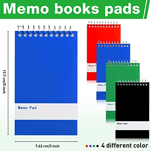 Thenshop 100 Pads Spiral Memo Pads Bulk 3 x 5 Inch Small Pocket Notepad Top Bound Lined 60 Sheets Mini Notebooks for School College Office Home Supplies (Black,Green,Dark Blue,Red) - color: Black, Green, Dark Blue, Red