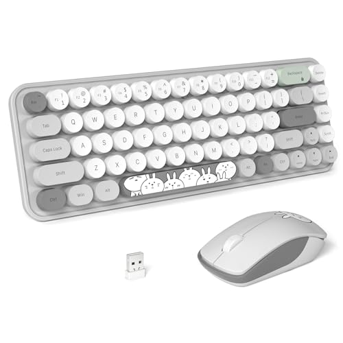 FOPETT Wireless Keyboard and Mouse Cute Mouse and Keyboard 2.4G Wireless Keyboards with Colorful 68 Keys Typewriter Retro Round Keycap for PC, Laptop,Tablet,Computer Windows - Grey Colorful - color: I D Grey Colorful