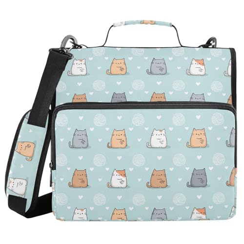 3 Ring Zipper Binder Cute Kawaii Cats Kittens 500 Sheets Capacity Binder Organizer Bag with Shoulder Strap and Handle for School Office College Students - color: Kawaii Cats