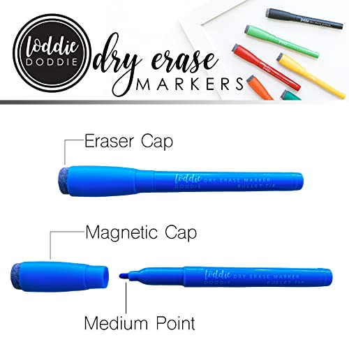 Loddie Doddie Magnetic Dry Erase Markers, Whiteboard Marker Set, 10 Pack | Stay Put Magnetic Design, Eraser Caps, Low Odor, Wipes Clean, 10 Colors, Erasable Pen Magnetic Whiteboard Markers
