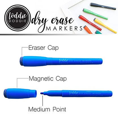Loddie Doddie Magnetic Dry Erase Markers, Whiteboard Marker Set, 10 Pack | Stay Put Magnetic Design, Eraser Caps, Low Odor, Wipes Clean, 10 Colors, Erasable Pen Magnetic Whiteboard Markers