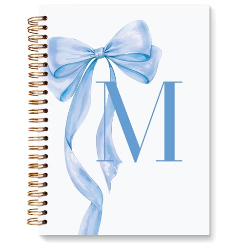 JXREQ Coquette Blue Bow Personalized Notebook, Initial Letter M Monogram Journal, Preppy Girly Ribbon Bow Journal, Monogrammed Gifts for Women, Aesthetic Spiral Notebook 5.5x8.3 - color: M Blue