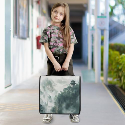 Ancient China Mountain Scene Zipper Binder 3 Ring with Handle and Shoulder Strap, 500 Sheet Binder Organizer Capacity & Multi-Pockets for School Office - color: A490