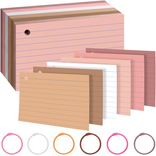 Leelosp 3 x 5 in 300 Pcs Colored Ruled Index Cards with 6 Rings 180 Gsm Thick Neon Color Study Flash Cards Single Hole Punched Lined Flashcards Studying Notecards One Side for Study (Pink Series) - color: Pink Series, size: 3 x 5 In