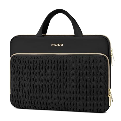 MOSISO Laptop Case 16 inch, 15-15.6 inch Laptop Sleeve Compatible with MacBook Pro 16 M5 M4 M3 M2 M1, HP Dell Acer Lenovo ASUS Notebook, Wheat Ear Quilted Carrying Bag with Handle&Pocket, Black - color: Black, size: 16 inch
