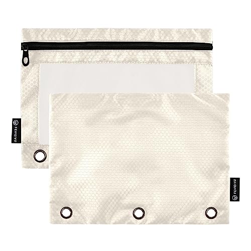 MCHIVER Beige Pencil Pouch for 3 Ring Binder Pencil Pouches with Zippers Clear Window Binder Pockets Pencil Bags for Work Office Daily Organzier 2 Packs - color: Beige