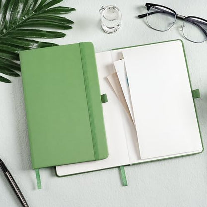 Ruled Notebook/Journal - Classic Lined Journal/Notebook, 5.3'' x 8.26'', Hardcover with Thick Paper, Banded + Pen Holder +Inner Pocket - Olive Green - color: Olive Green, size: Ruled