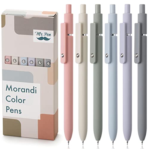 Mr. Pen- Retractable Fine Point Gel Pens, 6 Pack, Morandi Barrels | Fast Dry Black Ink, 0.5 mm Cute Aesthetic Pens for Journaling - color: Morandi Barrels