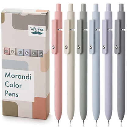 Mr. Pen- Retractable Fine Point Gel Pens, 6 Pack, Morandi Barrels | Fast Dry Black Ink, 0.5 mm Cute Aesthetic Pens for Journaling - color: Morandi Barrels