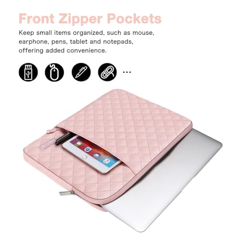 MOSISO Laptop Case 13.3 inch, 13-13.3 inch Laptop Sleeve Compatible with MacBook Air/Pro 13 / Pro 14, HP Dell Acer ASUS Lenovo,Square Quilted Vertical Computer Bag with Pocket&Small Case, Chalk Pink - color: Chalk Pink, size: 13.3 inch