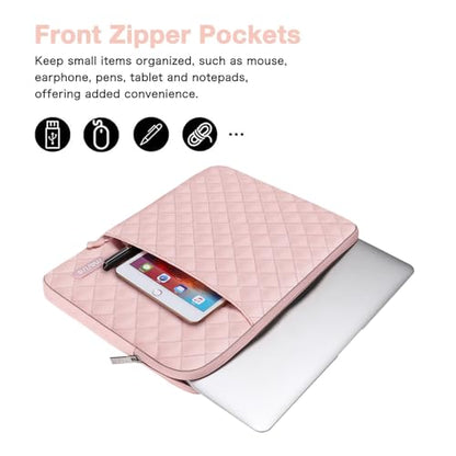 MOSISO Laptop Case 13.3 inch, 13-13.3 inch Laptop Sleeve Compatible with MacBook Air/Pro 13 / Pro 14, HP Dell Acer ASUS Lenovo,Square Quilted Vertical Computer Bag with Pocket&Small Case, Chalk Pink - color: Chalk Pink, size: 13.3 inch