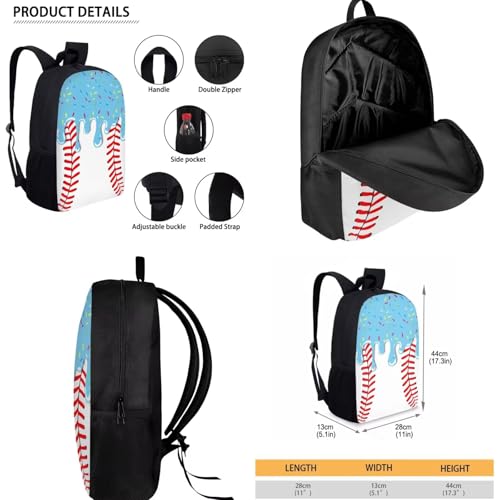 Baseball Backpack School Set 3Pcs with Lunch Box Pencil Case Sports Bookbag Back Pack with Compartments Portable Lunch Bag for Elementary School Students - color: Baseball-a