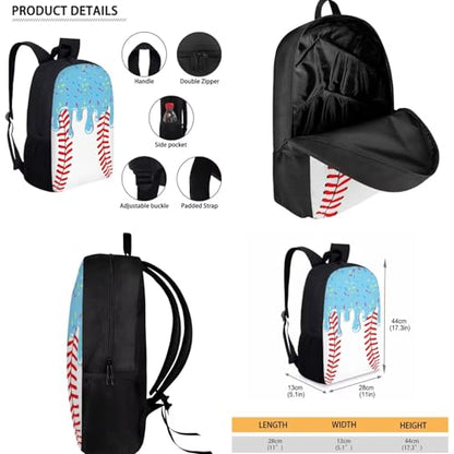 Baseball Backpack School Set 3Pcs with Lunch Box Pencil Case Sports Bookbag Back Pack with Compartments Portable Lunch Bag for Elementary School Students - color: Baseball-a