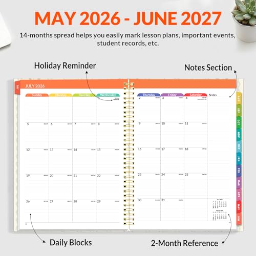 SUNEE Teacher Planner 2026-2027 Academic Year, Lite Lesson Planner Book with 7 Periods Jul 2026 - Jun 2027, 8.5"x11" Daily Weekly and Monthly Organizers, Plan Book with Pocket, Tabs, Floral Stripes - color: Floral Stripes
