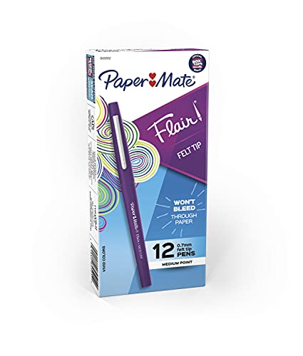 Paper Mate Flair Felt Tip Pens, Medium Point (0.7mm), Vivid Purple, 12 Count - For Teachers, Students, Classroom Use, Note-Taking, Arts & Crafts - color: Purple