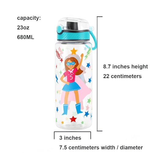 Cute Water Bottle for School Kids Girls, BPA FREE Tritan & Leak Proof & Easy Clean & Carry Handle, 23oz/ 680ml (S-girls) - color: S-girls