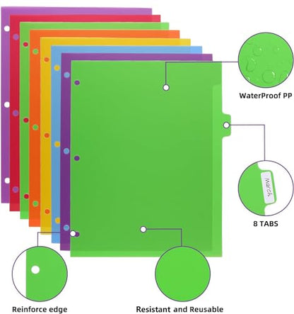 Colorful Binder Dividers with Tabs,Plastic Index with 8-Tabs,for 3 Ring Binder,6 Sets - style: 6 SETS 8 TAB