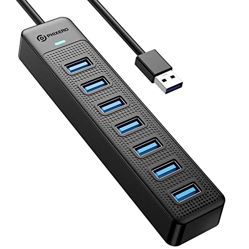 PHIXERO 7 Port USB Hub 3.2 with 15CM Long Cable, Multiport Adapter and Splitter for PC, Compatible with All USB 3.0/2.0/1.1 Devices - size: 15cm Cable