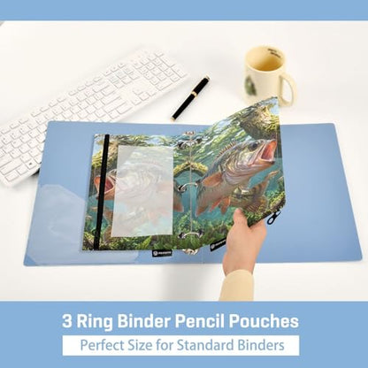Largemouth Bass Fish Pencil Pouches for 3 Ring Binder, Zipper Binder Pencil Case, 2 Pack Clear Window Case Bag for Office Organizers - color: Largemouth Bass Fish 2