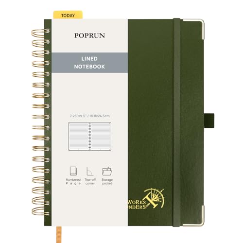 POPRUN B5 Lined Spiral Notebook 120GSM Hardcover Journal Olive | 7-1/4 x 9-1/2", 220 Pages College Ruled Notebooks, Journals for Work, School, Note Taking Writing, Journaling - color: Olive, size: 7.25 x 9.5 inches