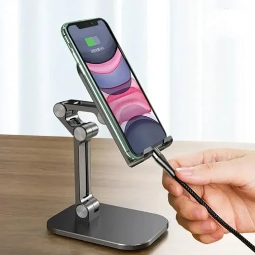 Foldable Height Adjustable Phone Tablet Stand Multi-Angle Portable Desktop Holder EVA Pad for Lazy Watching Office (Green) - color: GREEN