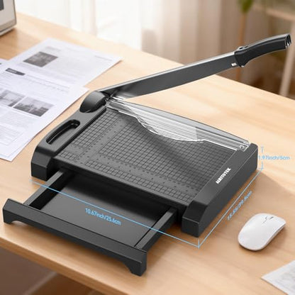ALRITOTEK 3 in 1 Heavy Duty Paper Cutter,12 inch Guillotine Paper Trimmer, Paper Cutting Board for Office and Crafts, 12 Sheets Capacity (Black)