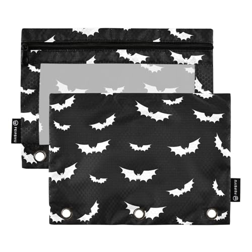 2 Pack 3 Ring Binder Pencil Pouch Halloween Bats Gothic Pencil Case Pencil Bags with Zipper, Clear PVC Binder Pockets for Office Daily Supplies - color: Color 12