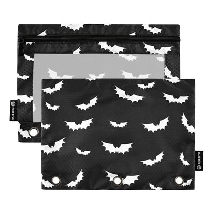 2 Pack 3 Ring Binder Pencil Pouch Halloween Bats Gothic Pencil Case Pencil Bags with Zipper, Clear PVC Binder Pockets for Office Daily Supplies - color: Color 12