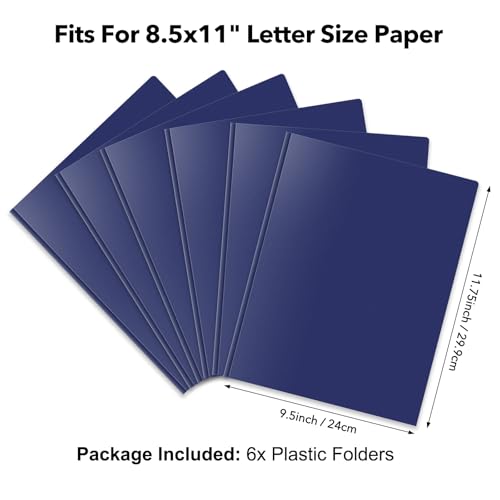 Briartw 6-Pack Navy Blue Heavy Duty Plastic Pocket Folders with Prongs, 3-Ring Letter Size, 2 Pockets & 2 Card Slots for Professional Office, Business, College - color: Navy Blue