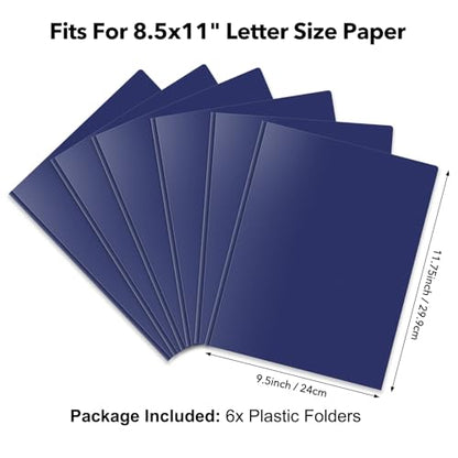 Briartw 6-Pack Navy Blue Heavy Duty Plastic Pocket Folders with Prongs, 3-Ring Letter Size, 2 Pockets & 2 Card Slots for Professional Office, Business, College - color: Navy Blue