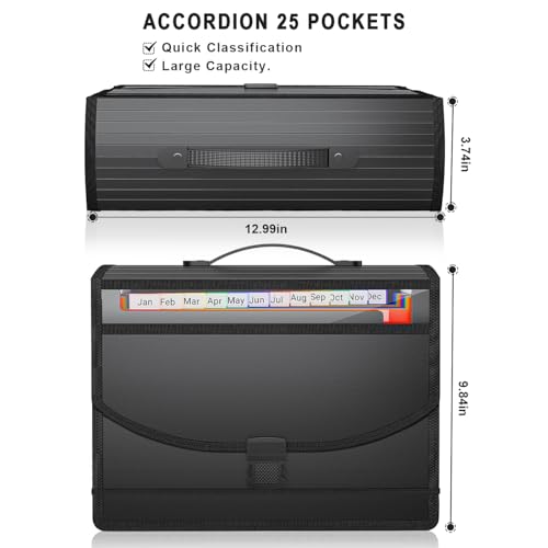 Accordion File Organizer with Handle,13 Pockets Expanding File Folder for Paper/Document/Bill,Portable Filing Box,Visible Window,Quick Search,Expandable Bottom,Large Capacity,A4/Letter Size - size: 12-Pockets