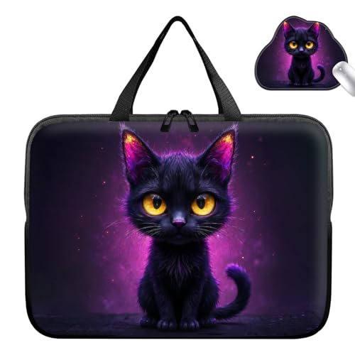 Laptop Bag 15.6 Inch,Resistant Shockproof Laptop Sleeve Case Protective Cover Carrying Case with Handle Compatible for HP Dell Lenovo Acer Asus Notebook Computer,Big-Eyed Black Cat - color: Big-eyed Black Cat, size: 15-15.6 in