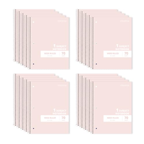 ONAVIA Pink 1 Subject Spiral Notebook Wide Ruled Bulk, 140 Pages | 70 Sheets, 7.5 x 10.5 in, 20 Pack School Notebooks, Wide Ruled Paper, Students, Classroom, Homework - color: Pink