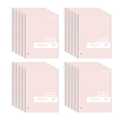 ONAVIA Pink 1 Subject Spiral Notebook Wide Ruled Bulk, 140 Pages | 70 Sheets, 7.5 x 10.5 in, 20 Pack School Notebooks, Wide Ruled Paper, Students, Classroom, Homework - color: Pink