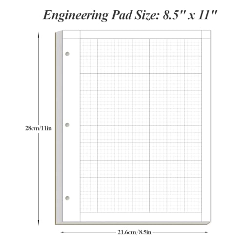 Yaridar Engineering Computation Pad - 50 Sheets/100 Pages Graph Paper, 5 x 5 Graph Rule on Back, 3-Hole Engineering Notebooks, 100 Gsm White Tint Paper, 8-1/2" x 11" - size: 1-Pack, style: 3-Hole-Black