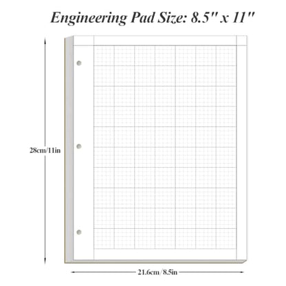 Yaridar (3-Pack) Engineering Computation Pad - 50 Sheets/100 Pages Graph Paper, 5 x 5 Graph Rule on Back, 3-Hole Engineering Notebooks, 100 Gsm White Tint Paper, 8-1/2" x 11" - size: 3-Pack, style: 3-Hole-Black
