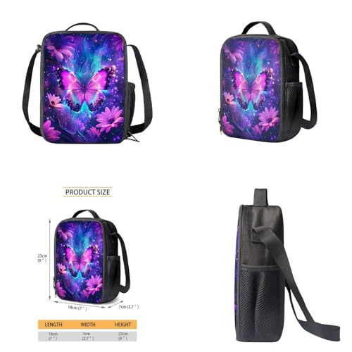 Galaxy Butterfly Backpack for Girls Kids Backpack with Lunch Box Water Bottle Pouch and Soft Pencil Case 4PCS Set Bookbag with Front Pocket for School Teens 17 inch School Bag with Side Pocket - color: Aesthetic Galaxy Butterfly and Flower